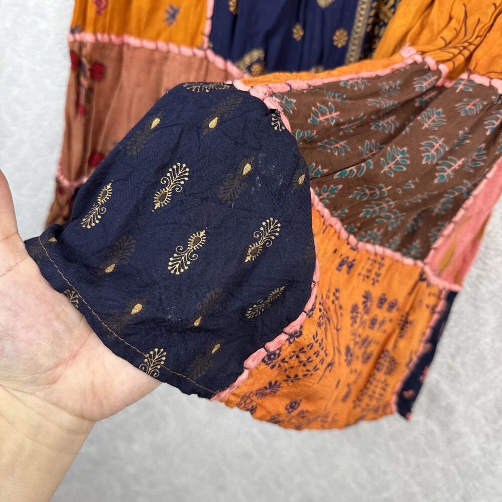 Ana & Kate Maxi Skirt M Orange Pink Patchwork Peasant Festival Hippie Boho Y2K - Picture 5 of 11